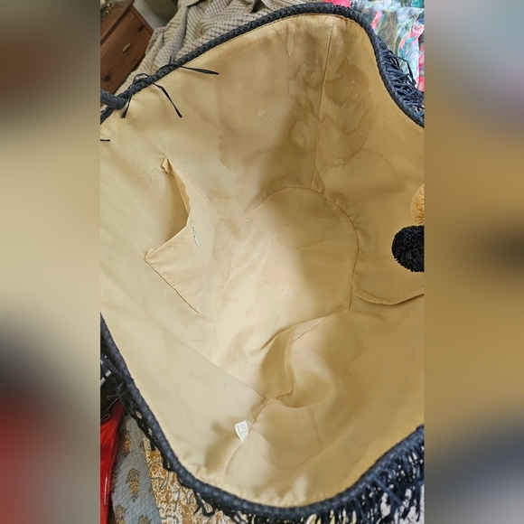 MUDPIE Fringe Straw Tote Navy Stripe. NWT - Picture 7 of 16